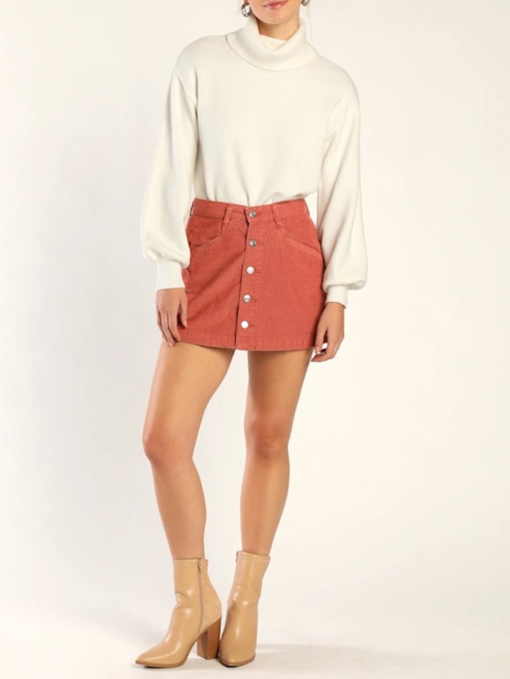 NWT Free People Sz 12 Terracotta Clay Corduroy Button Front Skirt